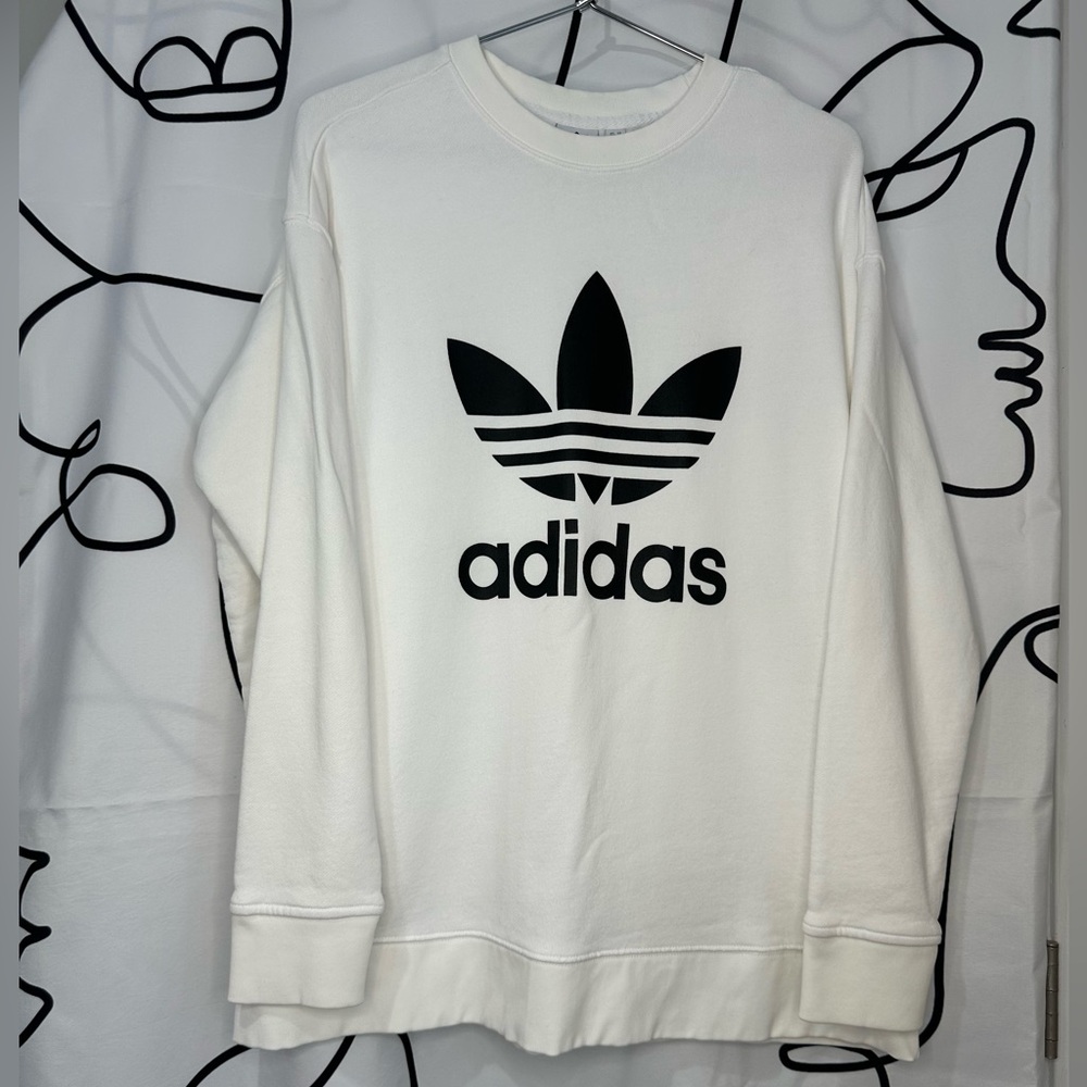 Adidas Women’s Crewneck Sweatshirt in White and Black 1X
